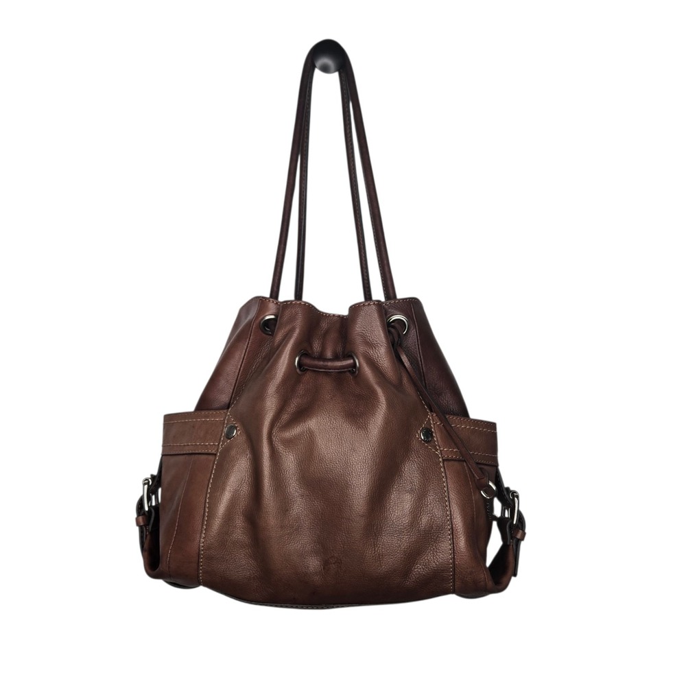 Fossil Brown Pebbled  Leather Hobo Drawstring Purse, Casual Y2K classic